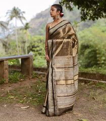 Dark Beige Handloom Silk Cotton Saree With Stripes-SC4108