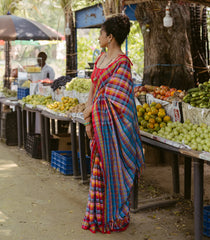 Multi Color Handloom Bengal Cotton Saree With Checks-BG1869