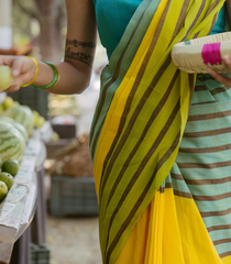 Yellow Handloom Bengal Cotton Saree With Stripes Border-BG1868