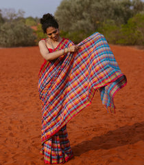 Multi Color Handloom Bengal Cotton Saree With Checks-BG1869