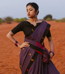 Lilac Handloom Bengal Cotton Saree With Mango Buttas-BG1704