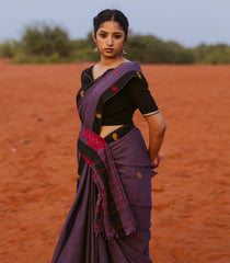 Lilac Handloom Bengal Cotton Saree With Mango Buttas-BG1704