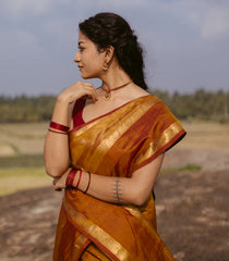 Oil Mustard Handloom Silk Cotton Saree With Zari Stripes-SC4095