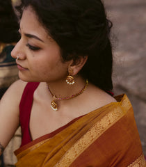 Oil Mustard Handloom Silk Cotton Saree With Zari Stripes-SC4095