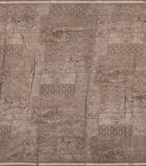 Grey Printed Chanderi Cotton Saree With Floral Motifs-CC1716
