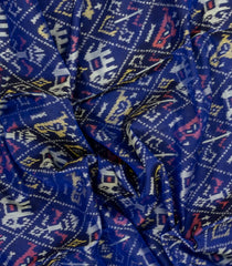 Blue Handloom Rajkot Patola Silk Saree With Ikat Motifs-IK0445