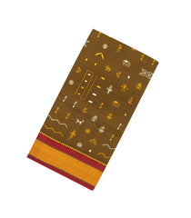Dark Olive Woven Poly Cotton Saree With Checks & Kasuti Embroidery Motifs-PY1270