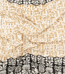Cream Printed Jaipur Cotton Saree With Tribal Motifs-JC1808