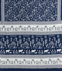 Indigo Printed Jaipur Cotton Saree With Tribal Motifs-JC1812