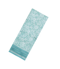 Turquoise Printed Chanderi Cotton Saree With Zari Border-CC1632