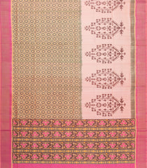 Light Peach Handloom Rajkot Patola Ikat Silk Saree With Tie & Dye Floral Motifs-IK0481