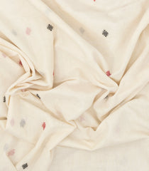 Off White Handwoven Bengal Cotton Saree With Diamond Buttas-BG1516