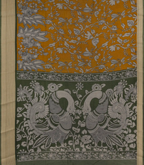 Mustard Printed Art Tussar Saree With Zari Border-BL5098