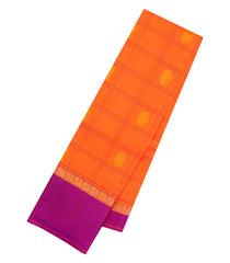 Orange Handloom Kanchipuram Silk Saree With Checks & Buttas-KA15210