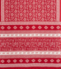 Red Printed Jaipur Cotton Saree With Tribal Motifs-JC1796