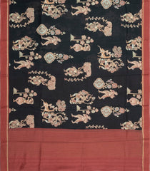 BLack Printed Tussar Silk Saree With Kalamkari Motifs-TU3614