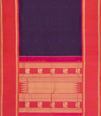 Dark Purple Handloom Korvai Kanchipuram Silk Saree With Buttas-KA15168