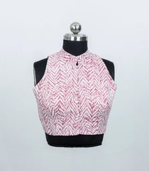 Onion Pink Printed High Neck Ready Made Sleeveless Blouse With Collar Type-RB5183