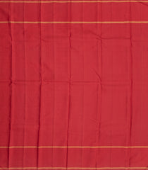 Brown Handloom Korvai Kanchipuram Silk Saree With Checks & Crimson Border-KA12491
