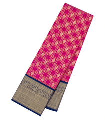 Pink Handloom Korvai Kanchipuram Silk Saree With Checks & Buttas-KA15778