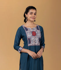 Blue & Grey Printed Kurta-KR0849