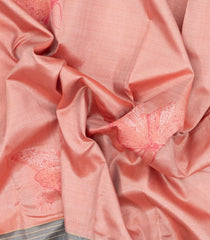 Peach Handloom Korvai Kanchipuram Silk Saree With Butter Fly Motifs-KA13540