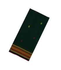 Bottle Green Woven Bengal Cotton Saree With Cross Motifs-BG1464