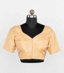 Cream Readymade Plain Silk Blouse With Elbow Sleeve-RB5254