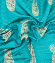 Turquoise Printed Synthetic Dola Silk Saree With Zari Stripes & Border-SY0394