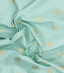 Turquoise Handloom Korvai Kanchipuram Silk Saree With Zari Buttas-KA16373