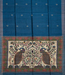 Blue Handloom Dupion Silk Saree With Printed Bird Pallu-DS0494