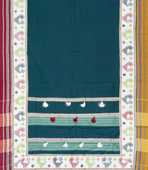 Teal Woven Cotton Saree With Kasuti Hand Embroidered Border & Pallu-EN1767