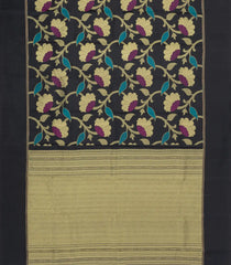 Black Handloom Kanchipuram Silk Saree With Meena Floral Motifs-KA15750