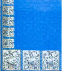 Blue Printed Synthetic Linen Saree With Floral Motifs-SY0333