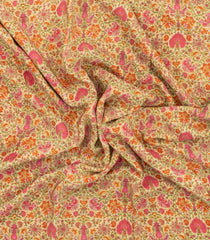Sandal Printed Crepe Silk Saree With Floral Motifs-PS0913