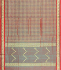 Grey Handloom Soft Silk Cotton Saree With Zari Checks-SC4586