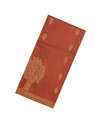 Rust Woven Tussar Silk Saree With Tree Motifs & Zari Border-TU3530