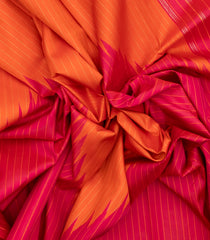 Orange & Pink Handloom Kanchipuram Silk Saree With Stripes-KA12800