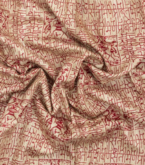 Crimson Printed Tussar Silk Saree With Tribal Motifs-TU3768