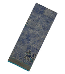 Indigo Printed Chanderi Cotton Saree With Bird Motifs-CC1450