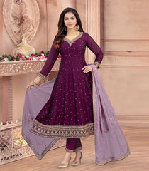 Violet Festive Anarkali with Heavy Gold Embroidery-RC5506