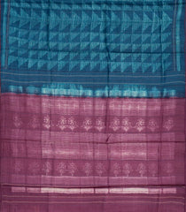 Indigo Handloom Tussar Silk Saree With Printed Geometric Motifs-TU2772