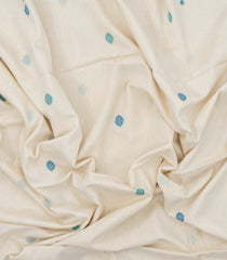 Off White Handloom Bengal Cotton Saree With Floral Buttas-BG1571