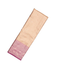 Taupe Woven Synthetic Tissue Saree With Floral Motifs & Magenta Border-BL4350