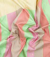 Cream Handloom Kanchipuram Silk Saree With Multicolour Stripes Rising Border-KA16643