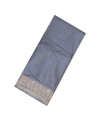 Grey Woven Tussar Silk Saree With Meena Floral Border-TU2978