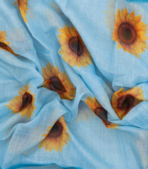 Turquoise Printed Synthetic Linen Saree With Zari border-BL5156