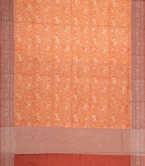 Rust Printed Chanderi Cotton Saree With Floral Motifs & Zari Border-CC1669