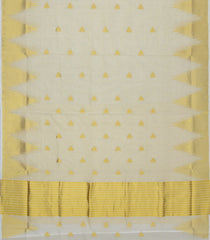 Off White Handloom Kerala Cotton Saree With Temple Zari Border & Buttas-KEC1029