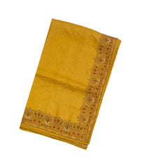 Mustard Handloom Tussar Silk Saree With Embroidered Motifs